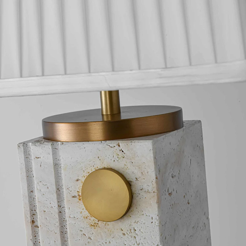 Hand-carved travertine stone craft table lamp